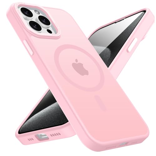 KPPIT Magnetic Case for iPhone 15 Pro Compatible with MagSafe, Shockproof Drop Protection, Frosted Translucent Back Phone Case for iphone 15 Pro,Pink