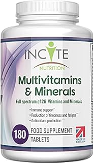 Multivitamin and Minerals | 180 Vegan Tablets | 26 Key Vitamins and Minerals for Women and Men | 6 Months Supply | Multivitamin Supplements 1 a Day Serving | Made in The UK by Incite Nutrition®