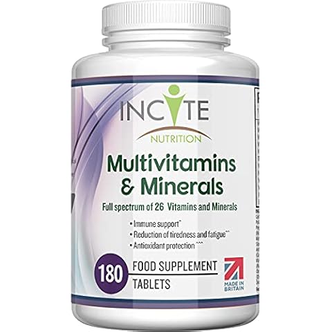 Multivitamin and Minerals | 180 Vegan Tablets | 26 Key Vitamins and Minerals for Women and Men | 6 Months Supply | Multivitamin Supplements 1 a Day Serving | Made in The UK by Incite Nutrition® Cover