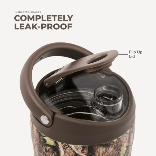 Image of HydroJug Insulated Protein Shaker Bottle 24 oz, Silent Mixing, Woodland | Leak-resistant, triple wall insulated, flip-top cap, antimicrobial Tritan lid, bucket handle, cup holder fit, dishwasher safe