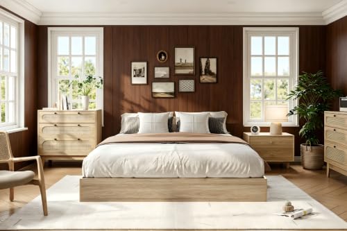 ELETHEBIA King Size Wooden Platform Bed Frame, Oak