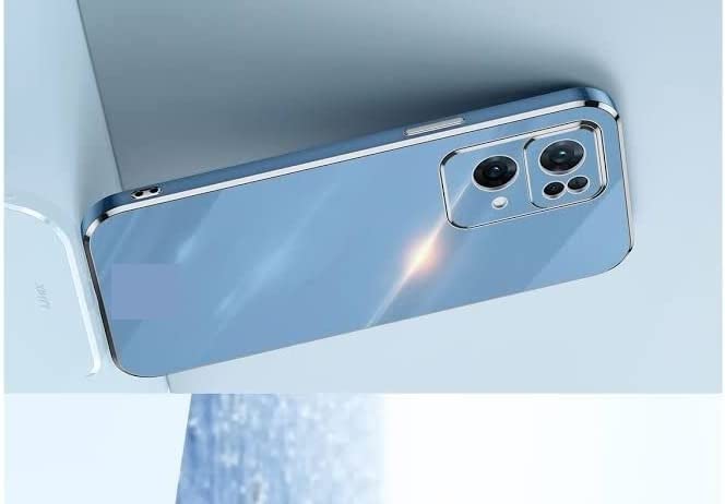 Image of Apurb Store for Oppo Reno 7 Pro 5G Plating Square Gold Frame Phone Case Luxury Soft Silicone Back Cover (for Oppo Reno 7 Pro 5G, Blue)
