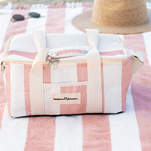 Business & Pleasure Co. Holiday Beach Towel - Luxurious Beach & Pool Towels With Tassels - Soft Sheared Cotton Perfect For Laying Out - Pink Capri Stripe #TOP5