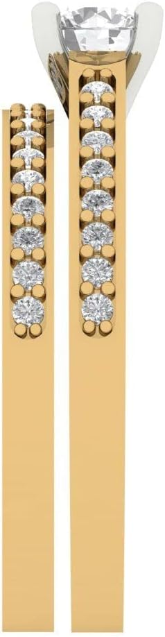 Clara Pucci 14K Yellow/White Gold Bridal Set for Women Moissanite Solitaire with Accents 0.86 carats Round Cut Birthstone Statement Ring Gift for Her Sizes 3.5 to 11