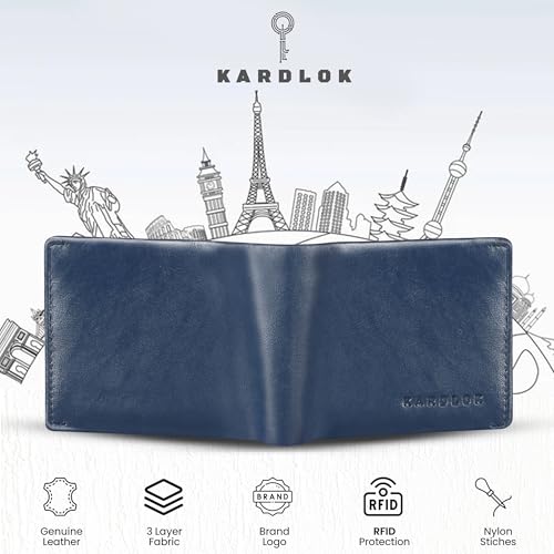 Genuine Leather Bifold Wallet for Men, Navy Blue, RFID Blocking, Multiple Credit Card Slots (Blue)4