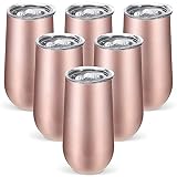 6 Pieces Stemless Champagne Flutes Double-insulated Champagne Tumbler with Lips, 6 OZ Stainless Stee
