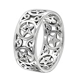 Sterling Silver Wide Filigree Pentacle Band Ring (Sizes 4-15)