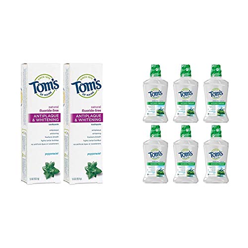 Tom's of Maine Fluoride-Free Antiplaque & Whitening Toothpaste, Whitening Toothpaste with Tom's of Maine Wicked Fresh! Mouthwash, Natural Mouthwash, Cool Mountain Mint, 16 Ounce, 6-Pack image 2