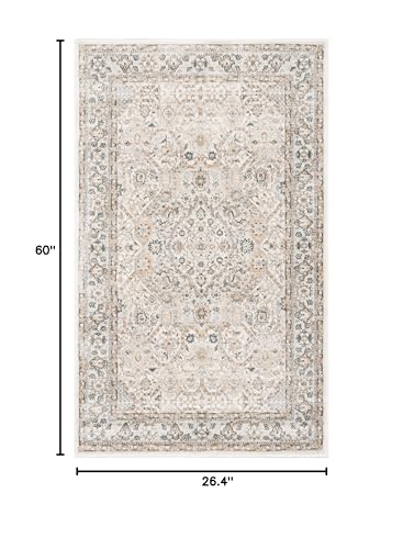 Image of SAFAVIEH Isabella Collection Accent Rug - 2'2 inch x 5', Cream & Beige, Oriental Design, Non-Shedding & Easy Care, Ideal for High Traffic Areas in Entryway, Living Room, Bedroom (ISA916B)