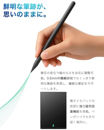 Elegirme 電子メモパッド デジタルノート 12インチ 充電式 超薄型 0.5mm極細線幅 ロック機能付き ワンタッチ消去 誤操作防止 USB-C 電子手帳 筆談ボード 電子ペーパー ボード 伝言板 学生 勉強 ビジネス 業務用