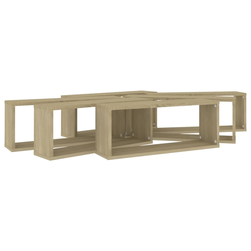 Regał w kształcie kostki, 6 szt. dąb sonoma 60 x 15 x 23 cm, pływające półki ścienne z materiału drewnopochodnego na książki, dekoracje, przedmioty kolekcjonerskie, uniwersalny montaż na