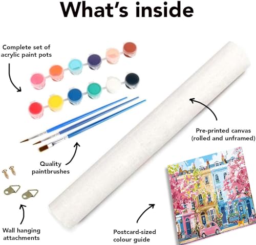 Image of Clendo Paint by Numbers Kit for Adults Beginners, Spring Street Adult Paint by Numbers on Canvas, Acrylic Painting Crafts for Home Decor (16x20inch)