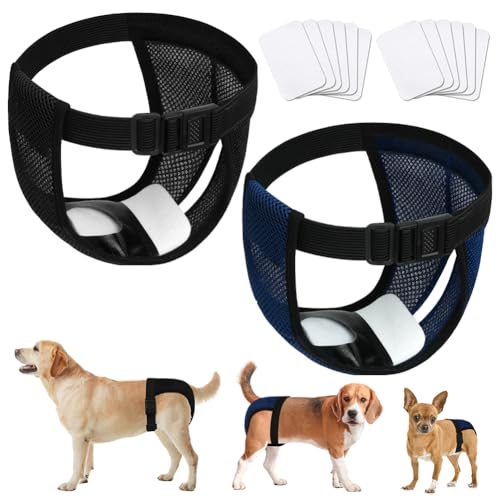Aomig 2er Hundewindeln Wiederverwendbare Läufigkeitshose Hündinnen, Hunde Waschbare Schutzhöschen mit 6 Hygienepad Damenbinde Verstellbare Schutzhose für Hündinnen Waschbare Schutzhose Läufigkeit (M)