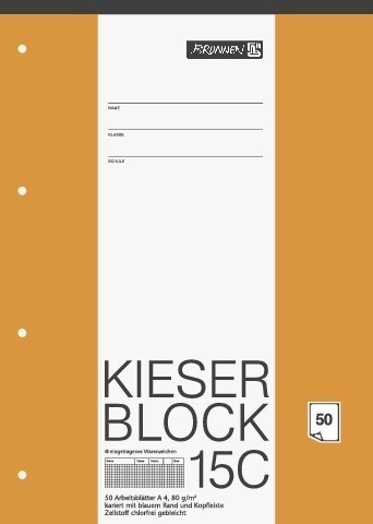 papieto Kieserblock/Schreibblock KIESER (Din A4-50 Blatt / 4-Fach gelocht) LINEATUR FREI WÄHLBAR (Lineatur 15C)