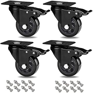 RRIUTO 75MM Heavy Duty Caster Wheels, Furniture Caster Bearing 500KG Swivel Castors Wheels for Furniture Rubber Swivel Trolley Castor with Brake (include 16pcs screws)