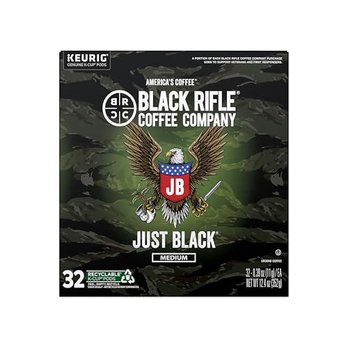Black Rifle Coffee Company Just Black, 32 Count, Medium Roast K Cups - Single Serve K Cups Coffee Pods - Kcup Pods Compatible with Keurig 1.0 & 2.0 - Made from Arabica Beans