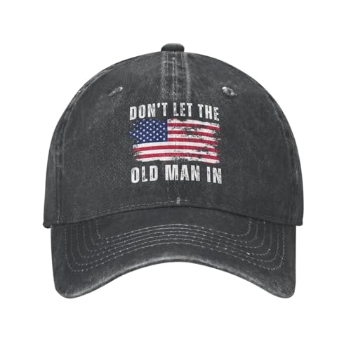 LUYIMAX Custom Female Cool Comfy Black Dont Let The Old Man in American Flag Vintage Adult Cowboy Hat Cotton Denim Sports Baseball Hats for Men Adjustable Awesome Hat