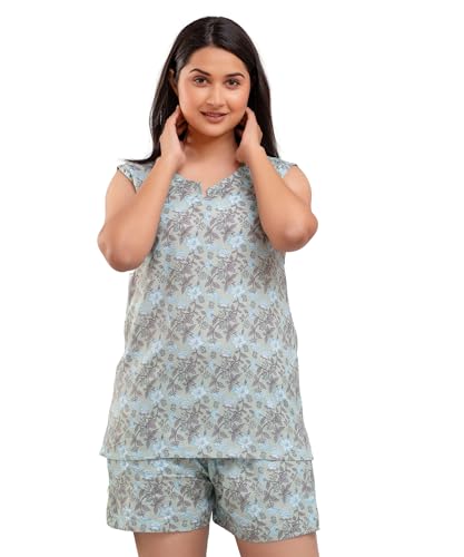 Image of Women's Cotton Printed Night Suit Set of Top & Shorts Sleeveless Women's Lounge Wear Set