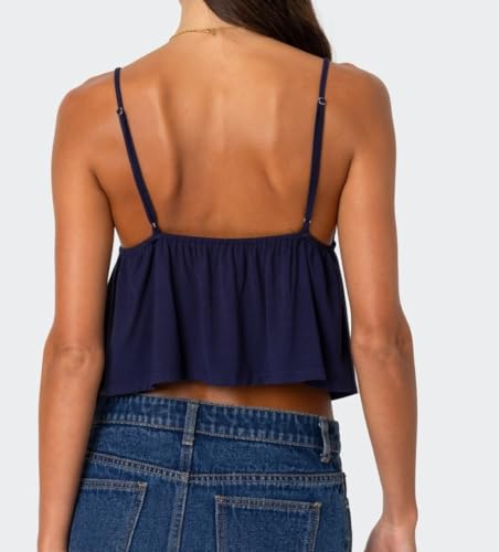 Babydoll Tops for Women Cute Spaghetti Strap Front Tie Tank Top Summer Going Out Flowy Hem Cami Tops3