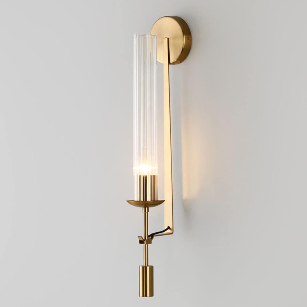 HCZKIUJY Brass Vintage Wall Light Fixtures Long Sconce Brushed Clear Glass Tube Lamp Antique Gold Bathroom Vanity 28 Inch (Default)
