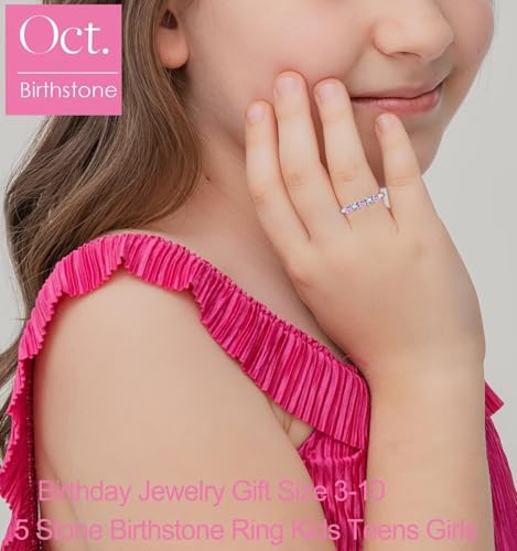 5 Stone Birthstone Rings for Kids Teens Girls Women Size 2-9 Stainless Steel Birthday Mother's Ring Daughter Kids Gifts Eternity Wedding Band Anniversary Ring2