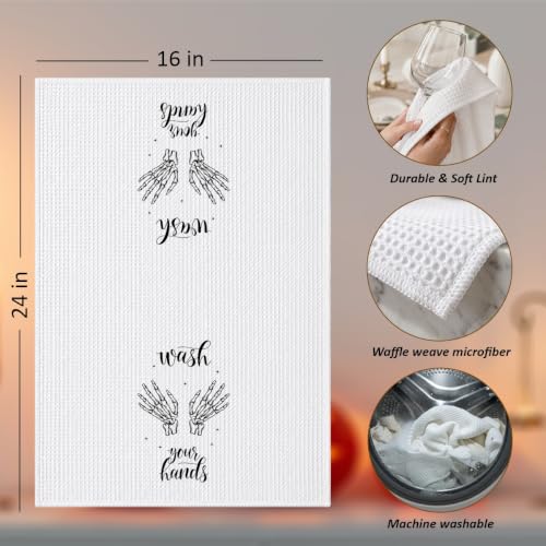Threegoat Funny Spooky Halloween Hand Towels for Bathroom,1 PCS Wash Your Worries Away Kitchen Towels,Gothic Home Decorative Towels for Skull Gifts,Funny Dish Towels for Owners Housewarming - C15 - image 2