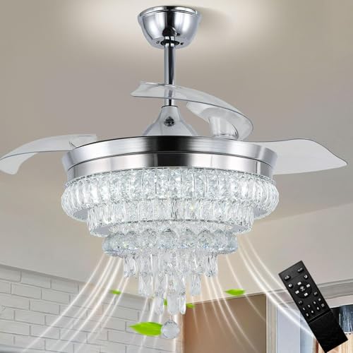 CLAIRDAI 42" Crystal Ceiling Fan with Light, Dimmable Remote