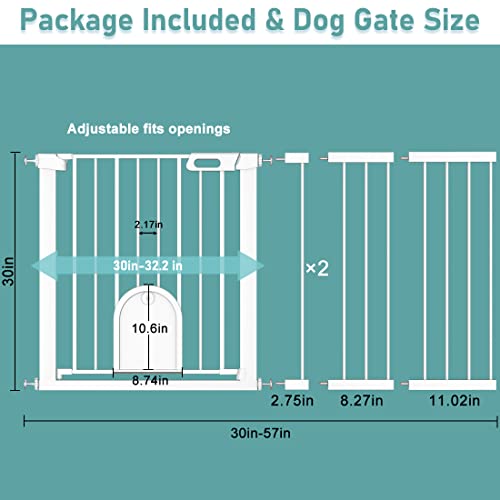 Wide Baby Gate With Cat Door Walk Through, 30"-48" Small Pet Gate For Puppy Dog Doorway Stair - Pressure Mounted Child Safety Gate Stand 30Inch Tall #TOP5