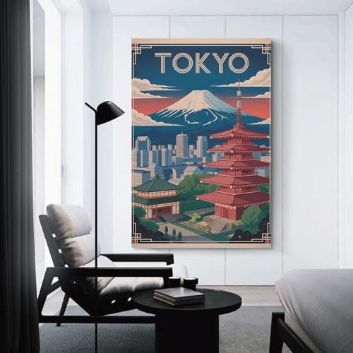Tableau Tokyo huile sur toile 40x60cm décoration murale pour étagère