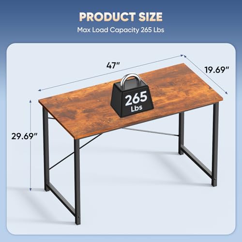 Image of DUMOS 47 Inch Computer Desk for Home Office, Modern Writing Study Table Simple Modern Style for Bedroom Small Space, Large Work Desks with X-Shaped Reinforcement, Wood Brown