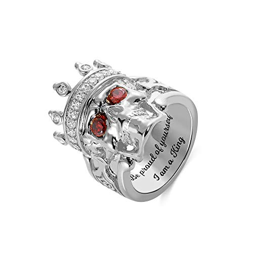 Getname Necklace Silver/Black Skull King Ring for Men with Crown Eye Stones - Biker Jewelry Birthday Gift for him - Mens Skeleton Punk Ring with Delicate Gift Box3