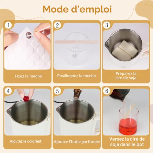 KEARLGMBH Kit de Fabrication de Bougies DIY, Kit Bougie a Faire Soi Meme Adulte,Débutants Adultes Avec 8 * 60g de Cubes de Cire Blanc, 100Mèches, Papier Magique, Bougie – vue 6