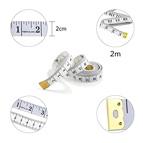 Body Measuring Tape, 2m Dual Sided Tape Measure for Body Measuring, Soft Measuring Tape Ruler for Fabric Tailor and Sewing, White