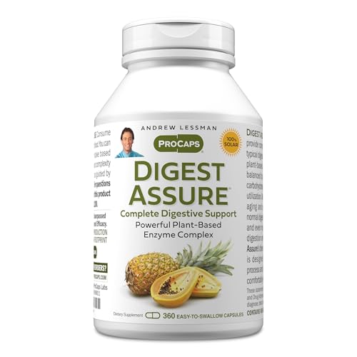 ANDREW LESSMAN Digest Assure 360 Capsules - Comprehensive Blend of Powerful Natural Enzymes to Support and Enhance Digestive Health, Vegetarian-Sourced Enzymes, Small Easy to Swallow Capsules ANDREW LESSMAN Digest Assure 360 Capsules - Comprehensive Blend of Powerful Natural Enzymes to Support and Enhance Digestive Health, Vegetarian-Sourced Enzymes, Small Easy to Swallow Capsules