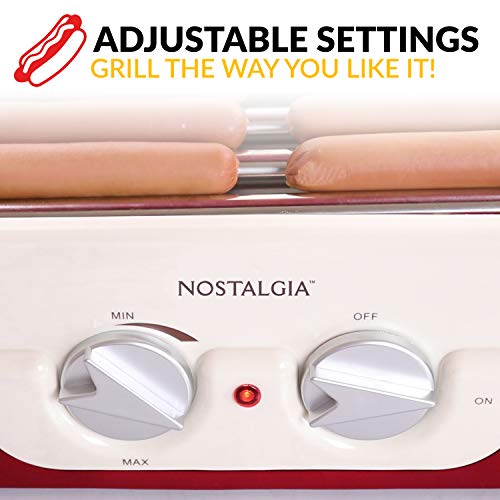 Nostalgia HDR8RR Retro Hot Dog Roller & Warmer, 8 Regular Sized, 4 Foot Long & 6 Bun Capacity, Stainless Steel Rollers, Perfect For Breakfast sausages, Brats, Taquitos, Egg Rolls, Retro Red