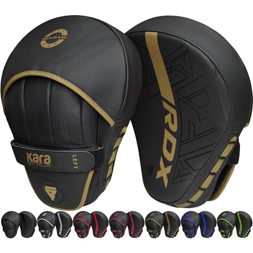 RDX Handpratzen Boxen MMA Kampfsport Training, Maya Hide Leder, Schwarz Boxpads Schlagpolster Kickboxen Boxpratzen, Handschlagpolster Trainerpratzen Boxing Pad, Schlagkissen Muay Thai Taekwondo Karate