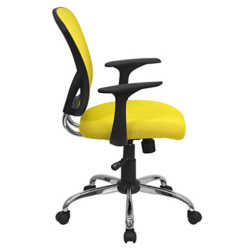 Flash Furniture Alfred Mid-Back Yellow Mesh Swivel Task Office Chair With Chrome Base And Arms #TOP7