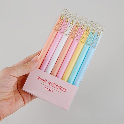 Moon Messenger 8Pcs Ballpoint Pens, Fun Gold Pen Clip, Pastel Funny Journaling Pens, Black Ink Medium Point 1.0Mm Gift Pens, Cute Pens Office Supplies For Women&Men #TOP1