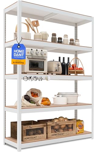 HOMEDANT House 組立簡単 高耐荷重 ラミネート スチールラック キッチン 5段 幅120 奥行40 高さ180 ホワイト ホームダント 高さ調整可能 棚 収納棚 メタルラック クローゼット ガラージ オフィス 業務用 重量物