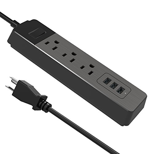 Power Strip Surge Protector Nasion.V 5.5 Feet Extension Cord Smart 3-USB Charging Ports and 3-Outlet Desk Power Plug for Home,Hotel,Office,TV,Computer,Power Bank,Smartphone,Tablets-Black