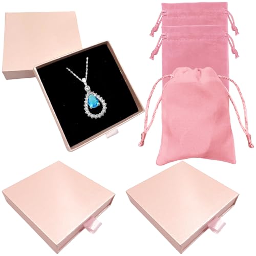 CENCERY 3 Pièces Coffret Cadeau Bijoux, Coffrets Cadeaux pour Bijoux avec Pochette en Velours Petite Boîte Cadeau Bijoux pour Bracelet Coffret Bijoux pour Anniversaire Mariage Saint Valentin (Rose)