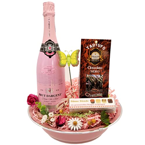 Yui`s Delikatessen Geschenk mit Sekt, Schokolade, in Metallschale ∅ 29cm und 1 Grußkarte versenden Cover