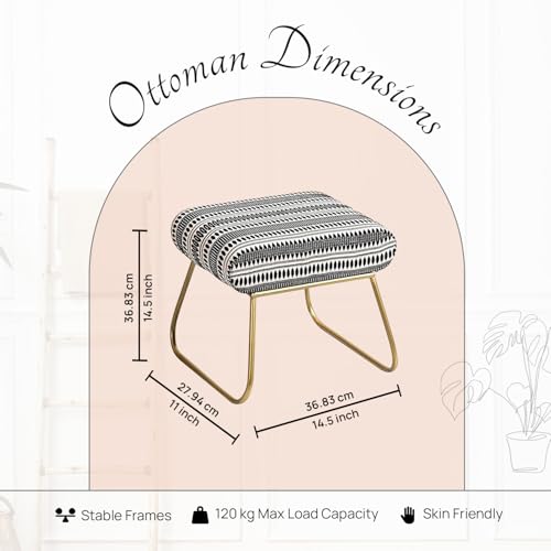 Image of nestroots Ottoman Stool for Living Room | Metallic Stools for Sitting, Bedroom Pouffes, Side Table | 14.5 Inch Height, Black & White 2 Leg Design | Stylish & Durable Footrest Stool for Home