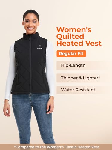 ORORO Quilted Heated Vest for Women, Lightweight Quilted Heating Vest with USB-C Rechargeable Battery (Black,S)