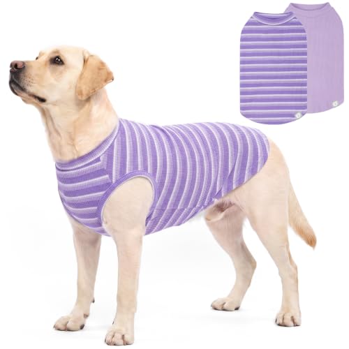KYEESE 2Pack Waffle Dog Shirt for Medium Large Dogs Striped Dog Sweater
