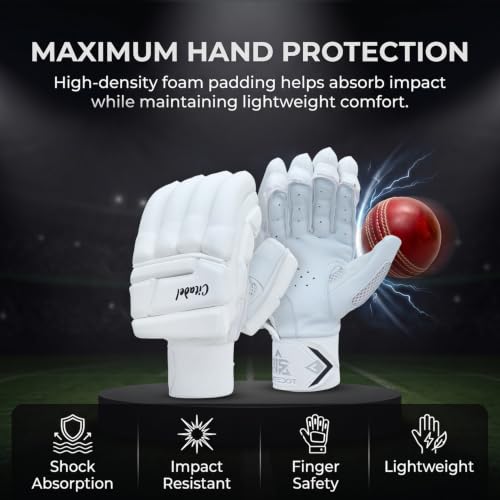 Image of WHITEDOT Sports Citadel Cricket Batting Gloves||Suitable for Boys|Small Right Hand||White, Leather