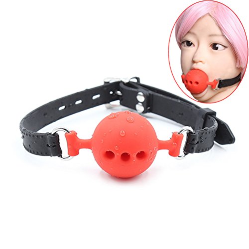 Hanyi Atmungsaktiv Silikon Knebel SM Ball Gag Einstellbar Fetisch BDSM Ball Mund Mundknebel Sexspielzeug (Φ 3.5 cm) (Rot)