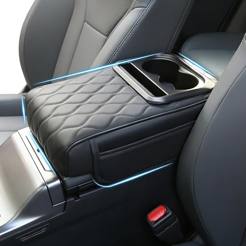 Upgraded Heightening Cup Holder Car Center Console Cover, Leather Car Armrest Cover Cushion with 2 Storage Bags,Car Armrest Storage Box Interior Accessories for Most Vehicles (Black)