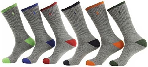 Polo Ralph Lauren 6-Pack Technical Sport Grey Socks, Assorted Grey, Size 10.0