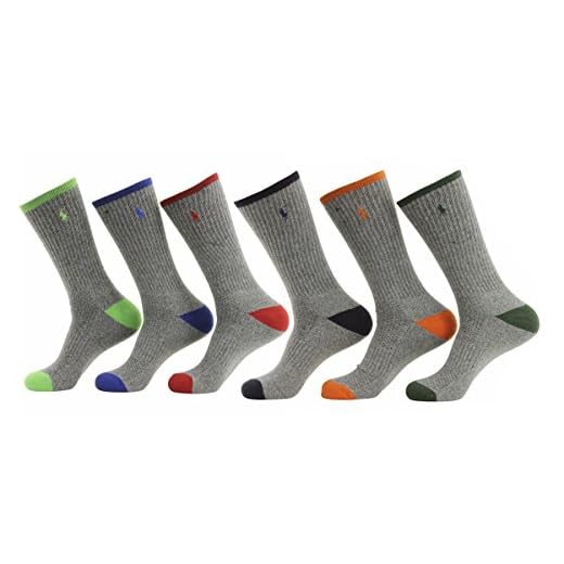 Polo Ralph Lauren 6-Pack Technical Sport Grey Socks, Assorted Grey, Size 10.0